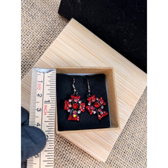 Red Crystal Cross Dangle Earrings In Gift Box - Picture 4 of 5